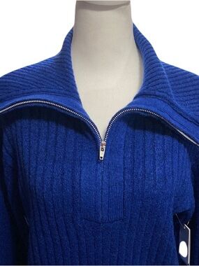Major Cozy Royal Blue Half Zip Ribbed Knit Sweater Size Small New With Tags